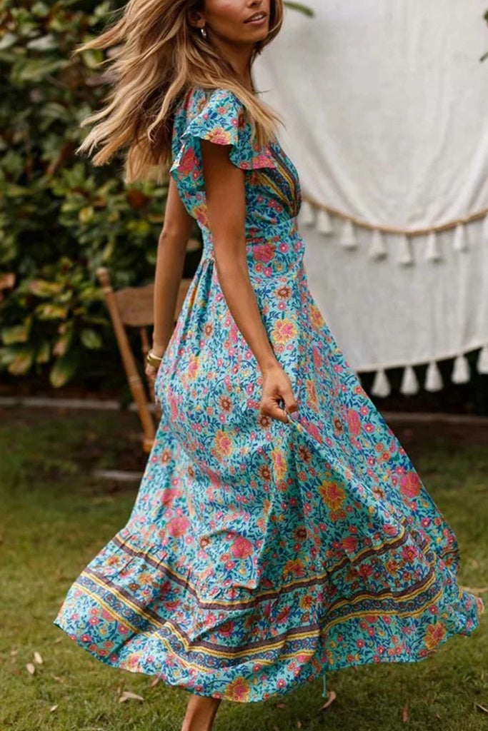 Women's Boho V-neck Long Maxi Dress