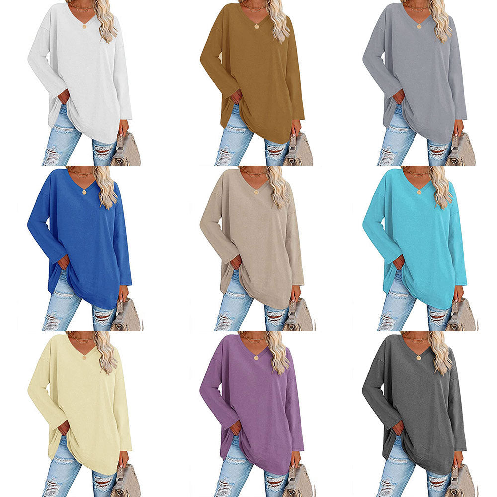 Women's Loose Long Sleeve Fashion V-neck Top