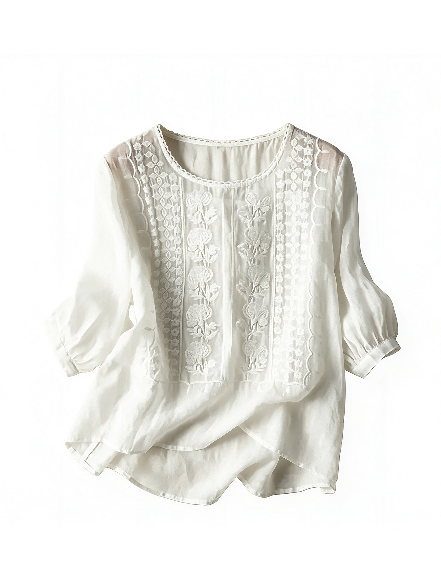 Women's Vintage Embroidered Round Neck Blouse