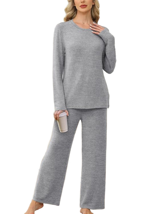 Women Two Piece Lounge Set With Drawstring Waist And Side Pockets
