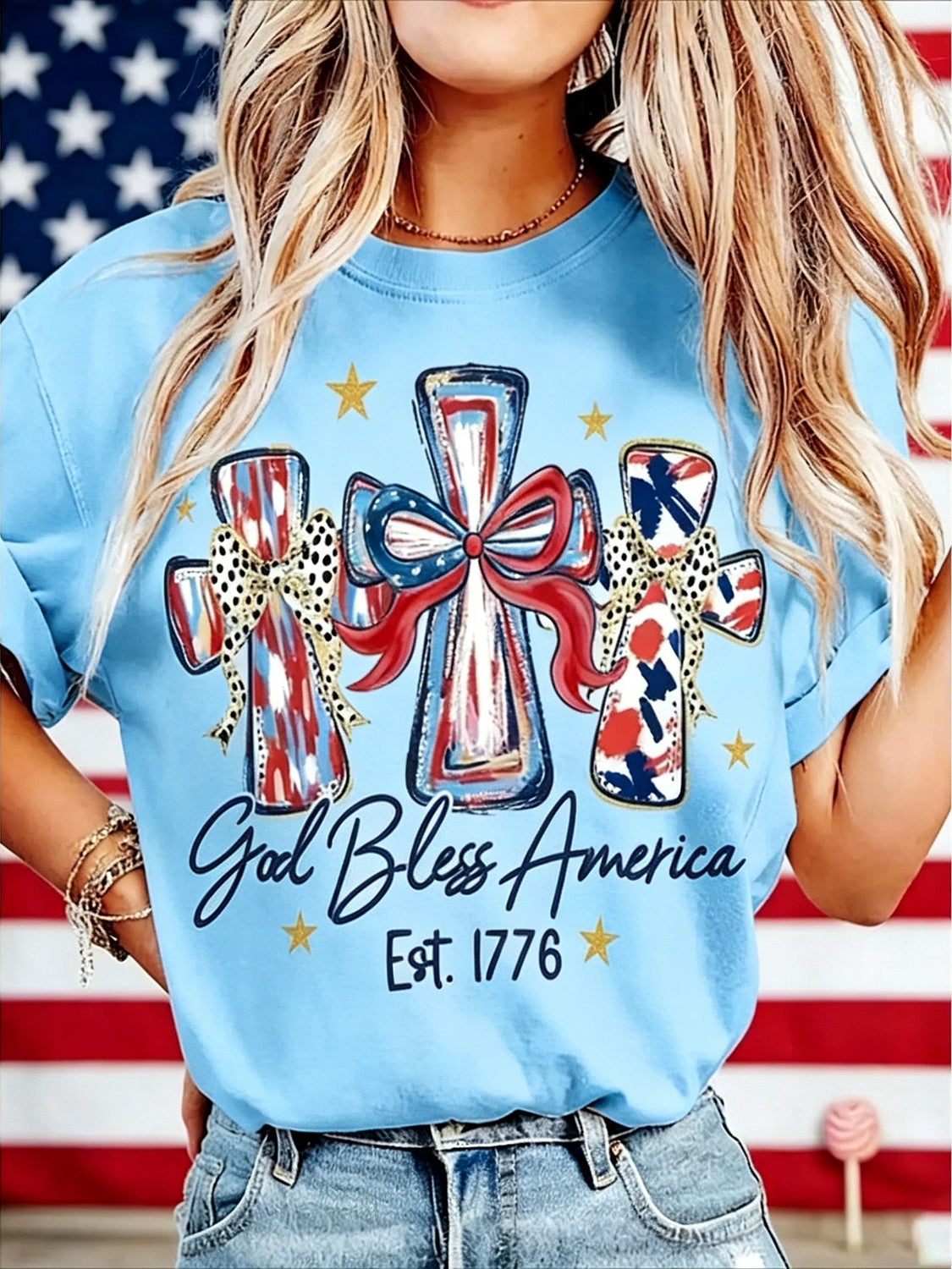 ⏰Hot Sale-God Bless America T-shirt 250 Years America Anniversary Birthday Gift Shirt