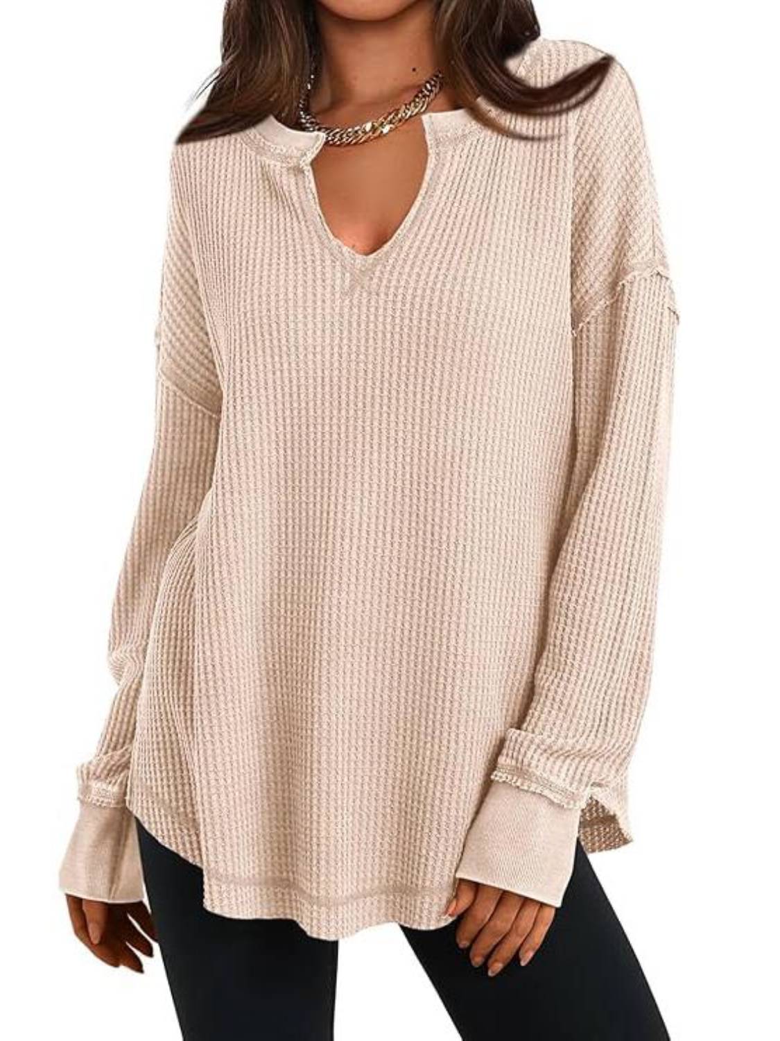 ✨Women's Waffle Knit Exposed Seam Pullover