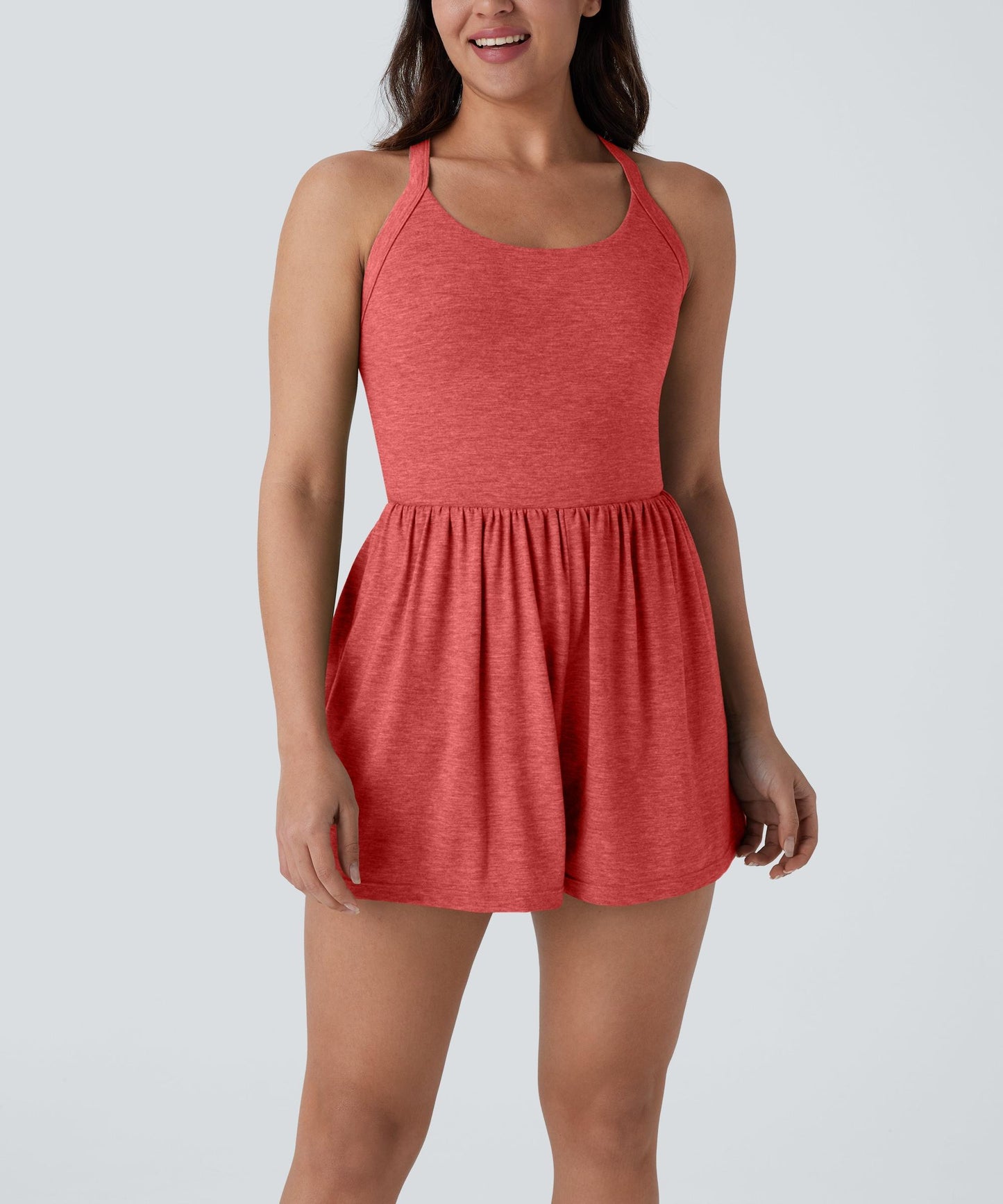Women's casual Backless Twisted Side Pocket 2-in-1 Resort Romper