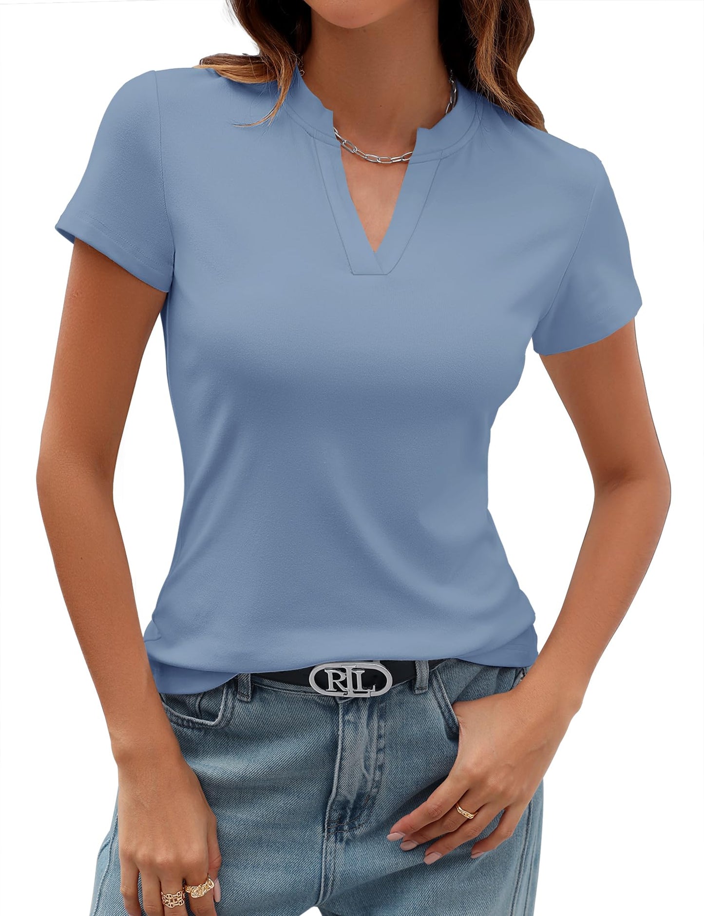 ✨Women's V Neck T-Shirts 2025 Slim Fit Basic Tops for Work