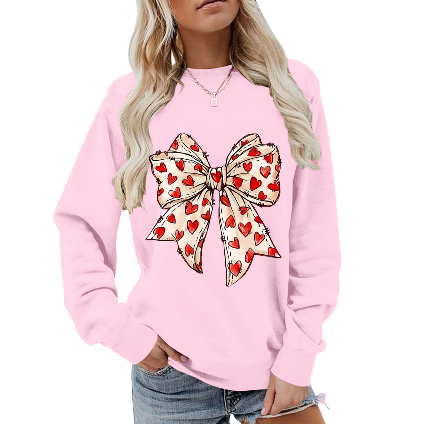 Valentines Day Heart Bow Sweatshirt