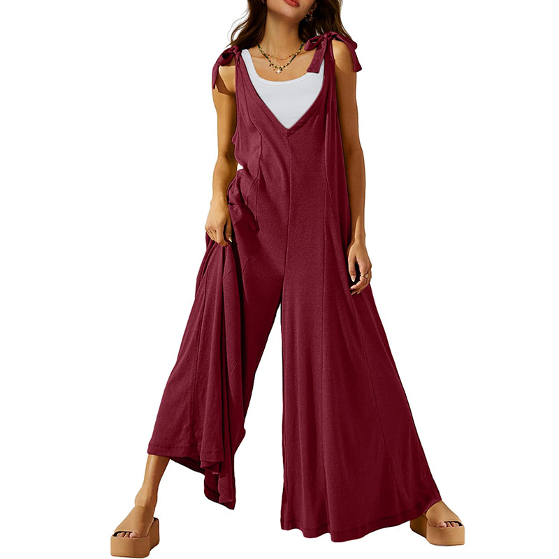 Women's Tie Strap Causal Sleeveless Wide Leg Long Rompers