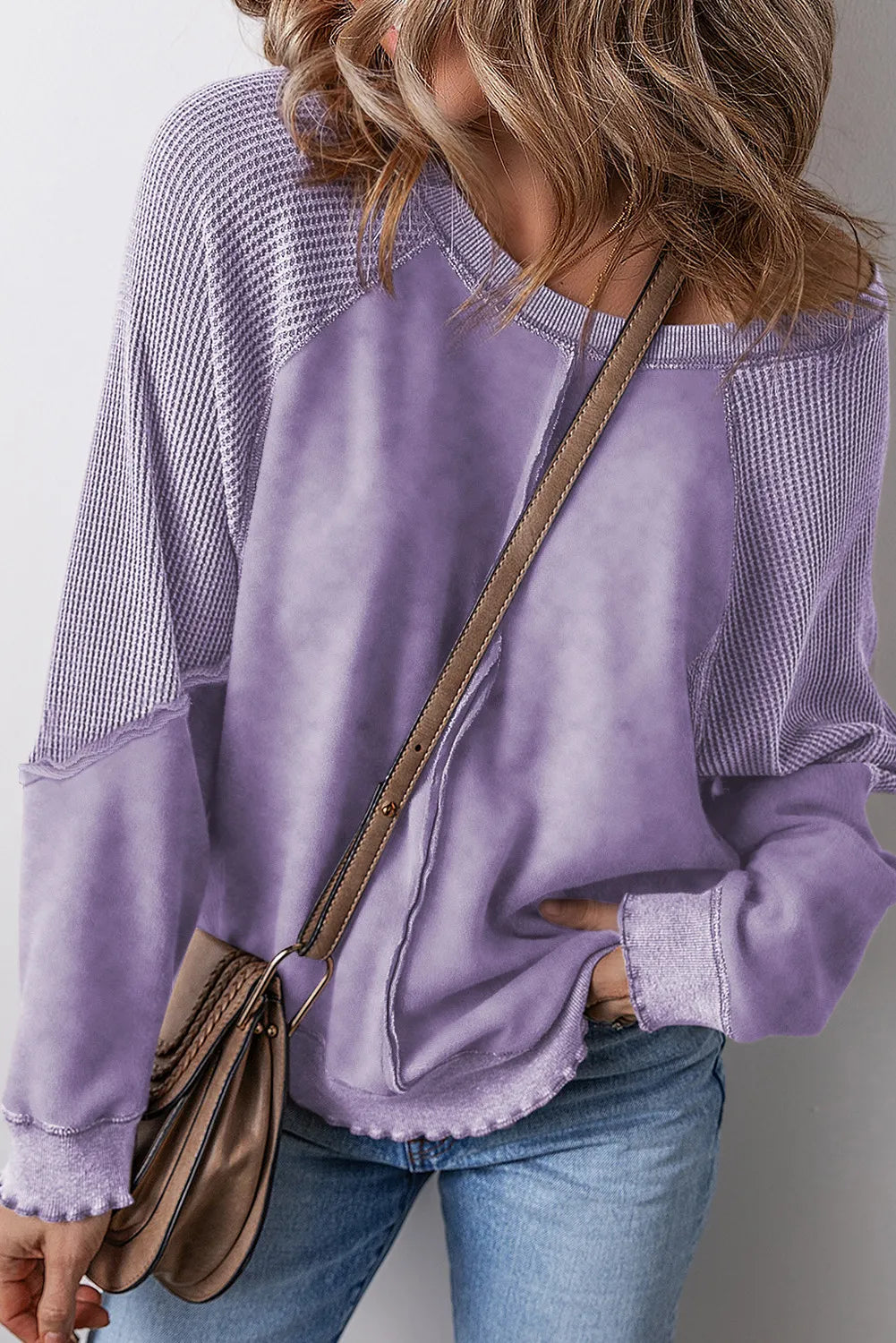 Women's Reverse Seam Waffle Knit Sweatshirt