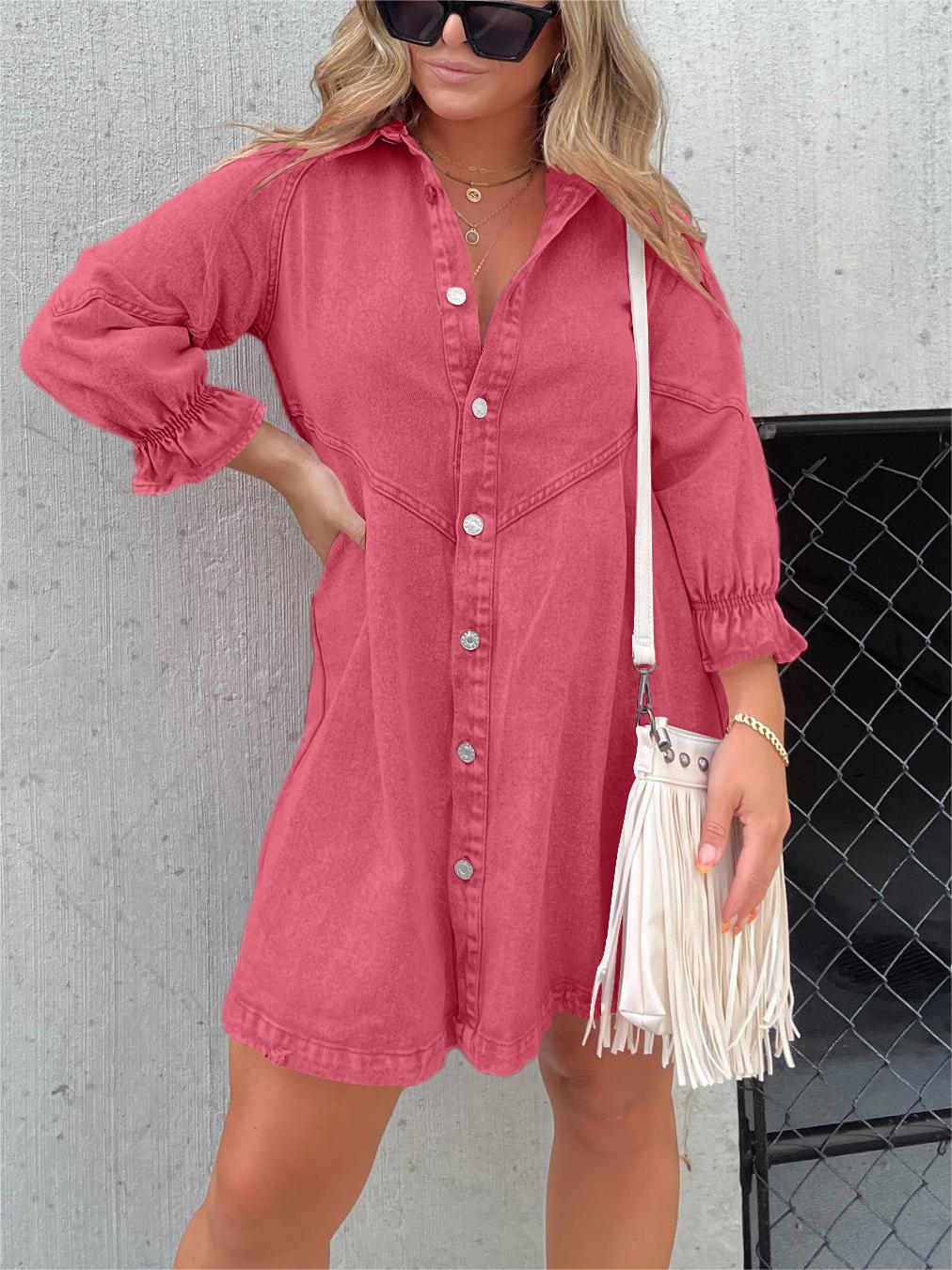 ⏰Hot Sale-Washed Denim Puff Sleeve Dress