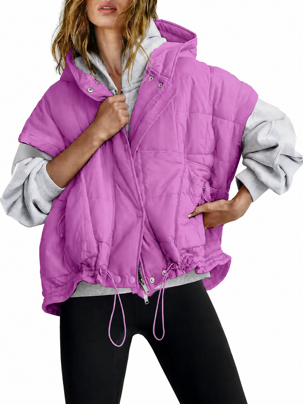 Women Oversized Hooded Quilted Puffer Vest
