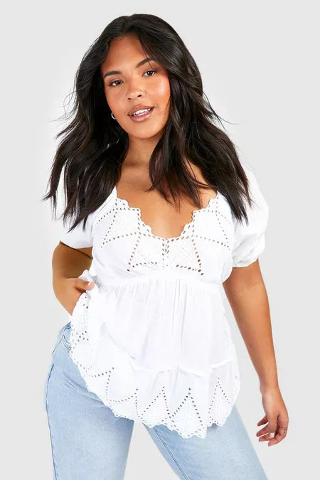 PLUS BRODERIE ANGLAISE SMOCK TOP