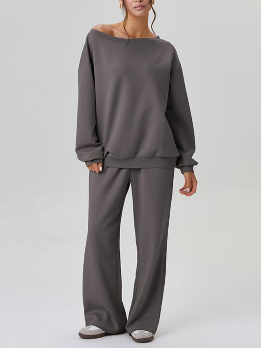 ✨Women's Off-Shoulder Long Sleeve Top & Wide-Leg Pants Set