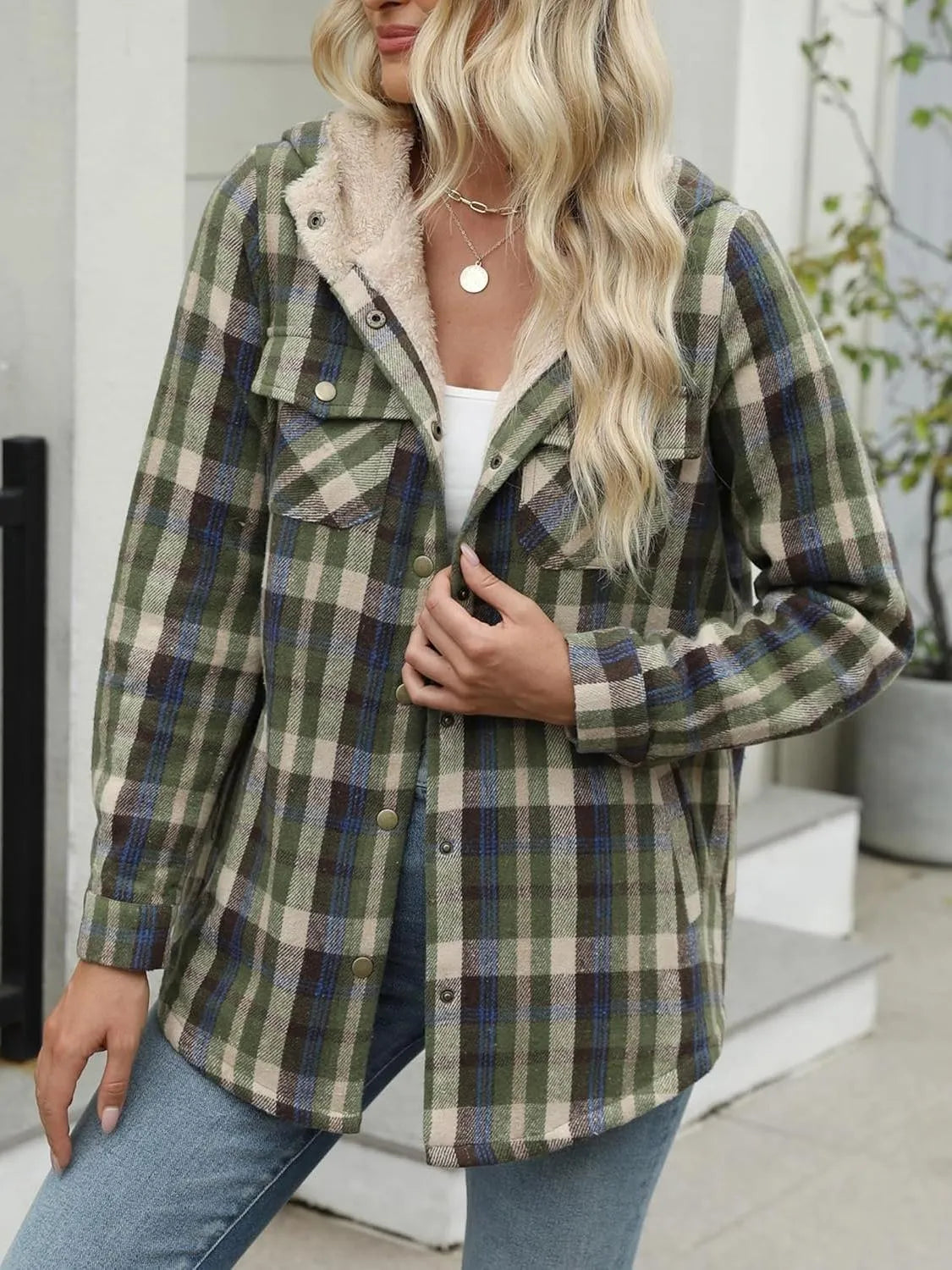 Women's Thickened Flannel Long Sleeve Plaid Jacket Coat with Hood(Buy 2 Free Shipping)