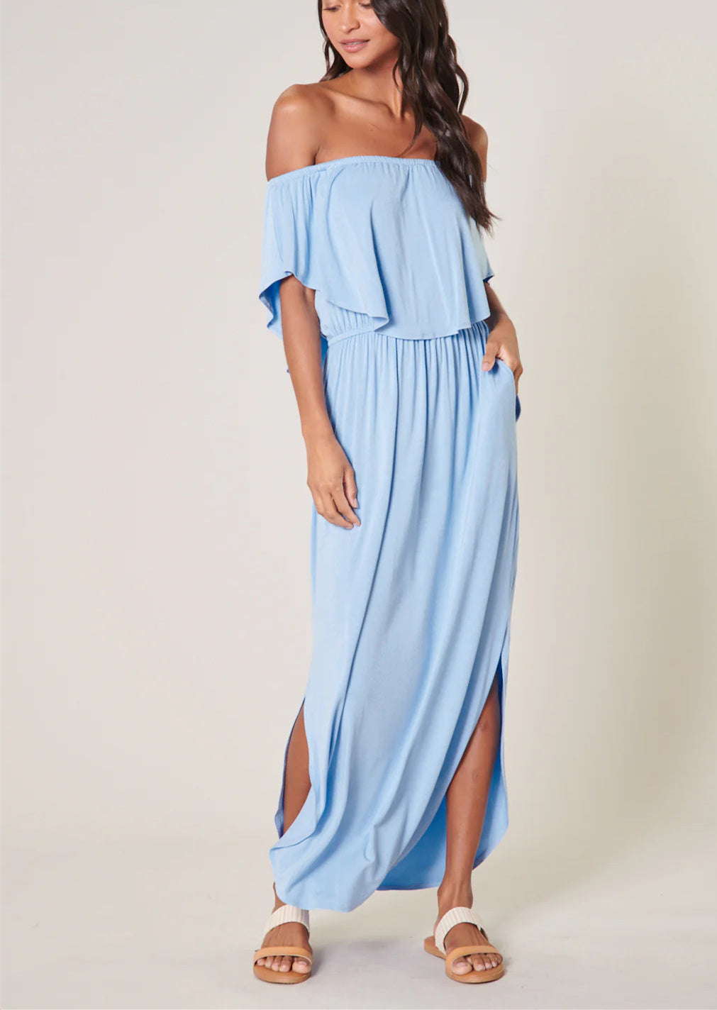 Limited time sale🔥Women's Off-Shoulder Floral Maxi Dress with Pockets & Side Slit
