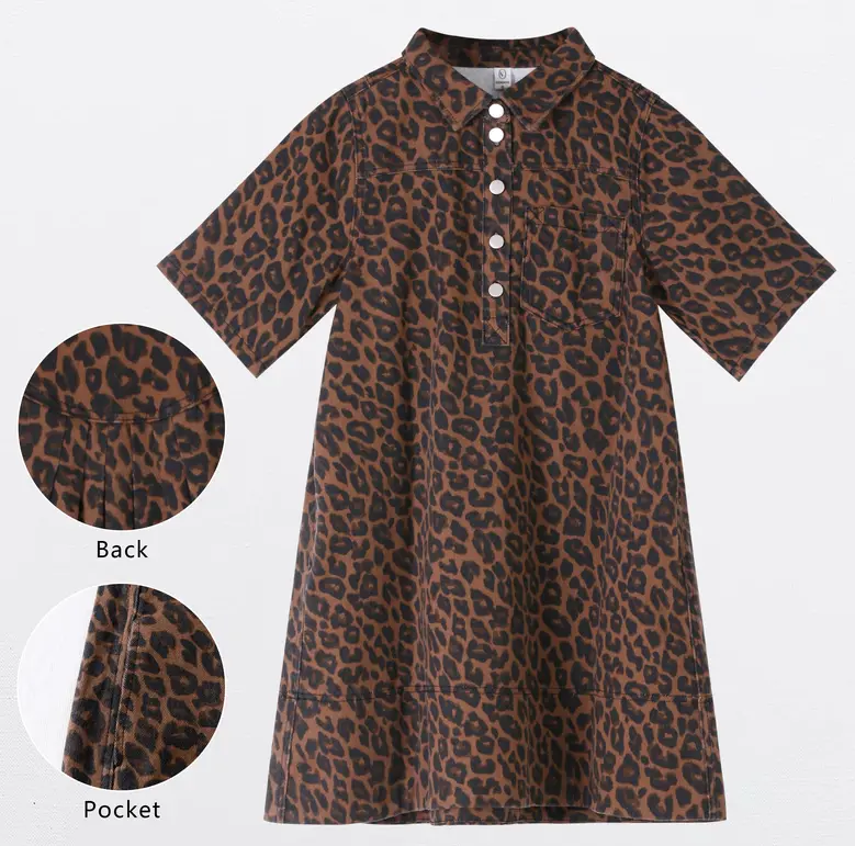 Women Collar Half Button Loose Denim Shirt Dress With Pocket