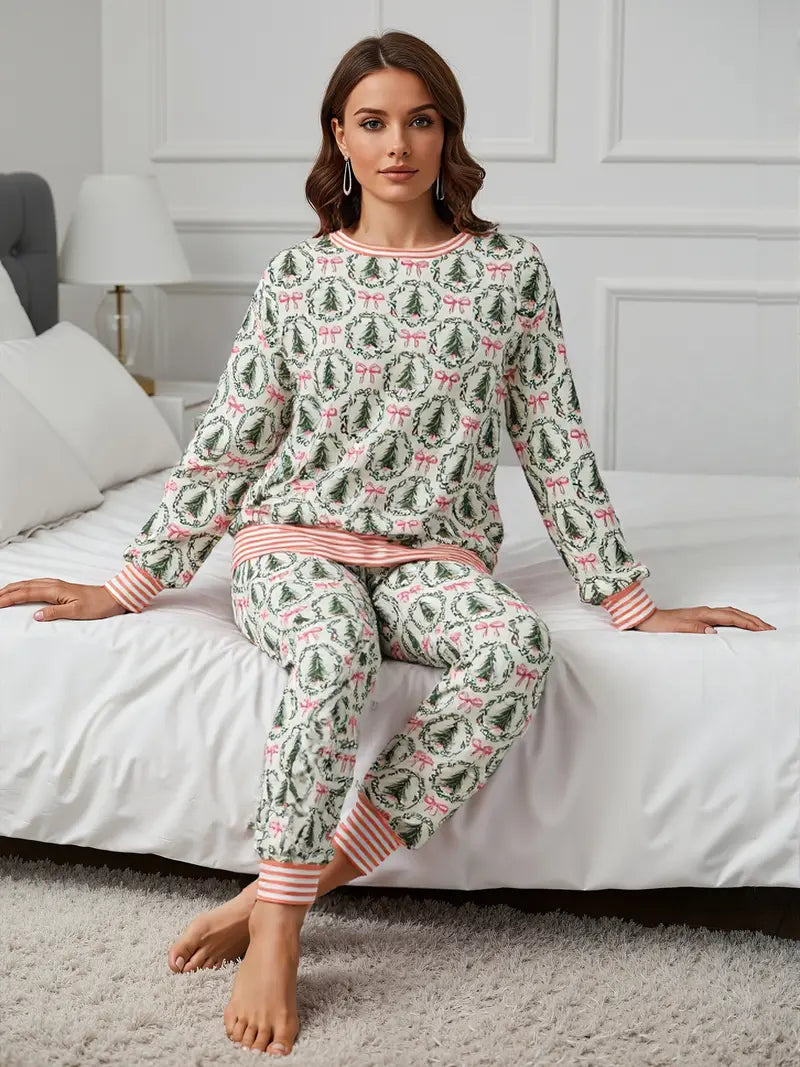 Women Halloween Pumpkin Ghost Print Long Sleeve 2 Piece Pajama Set