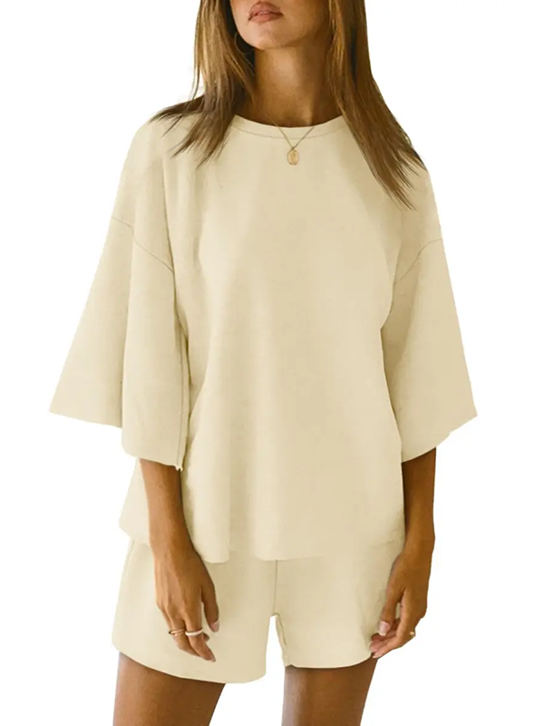 Women's 3/4 Sleeve Tops and Elastic Waist Shorts Lounge Set
