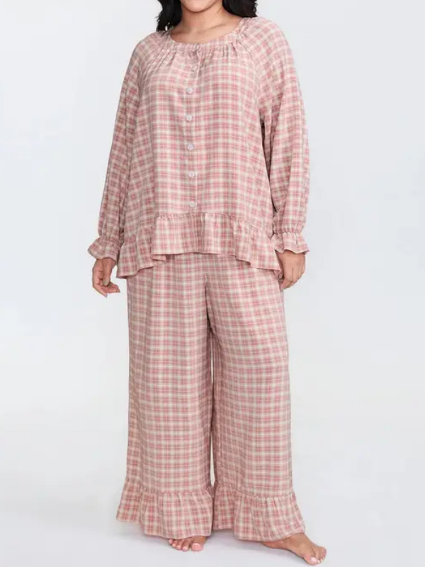 Christmas Gingham Ruffled Two Piece Set