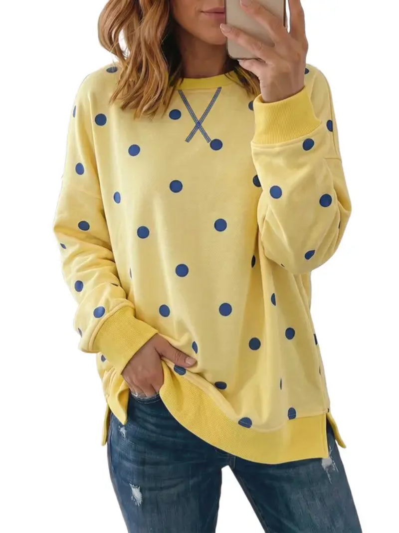 Women Leopard & Polka Dot Print Crew Neck Sweatshirt Loose Long Sleeve Casual Top