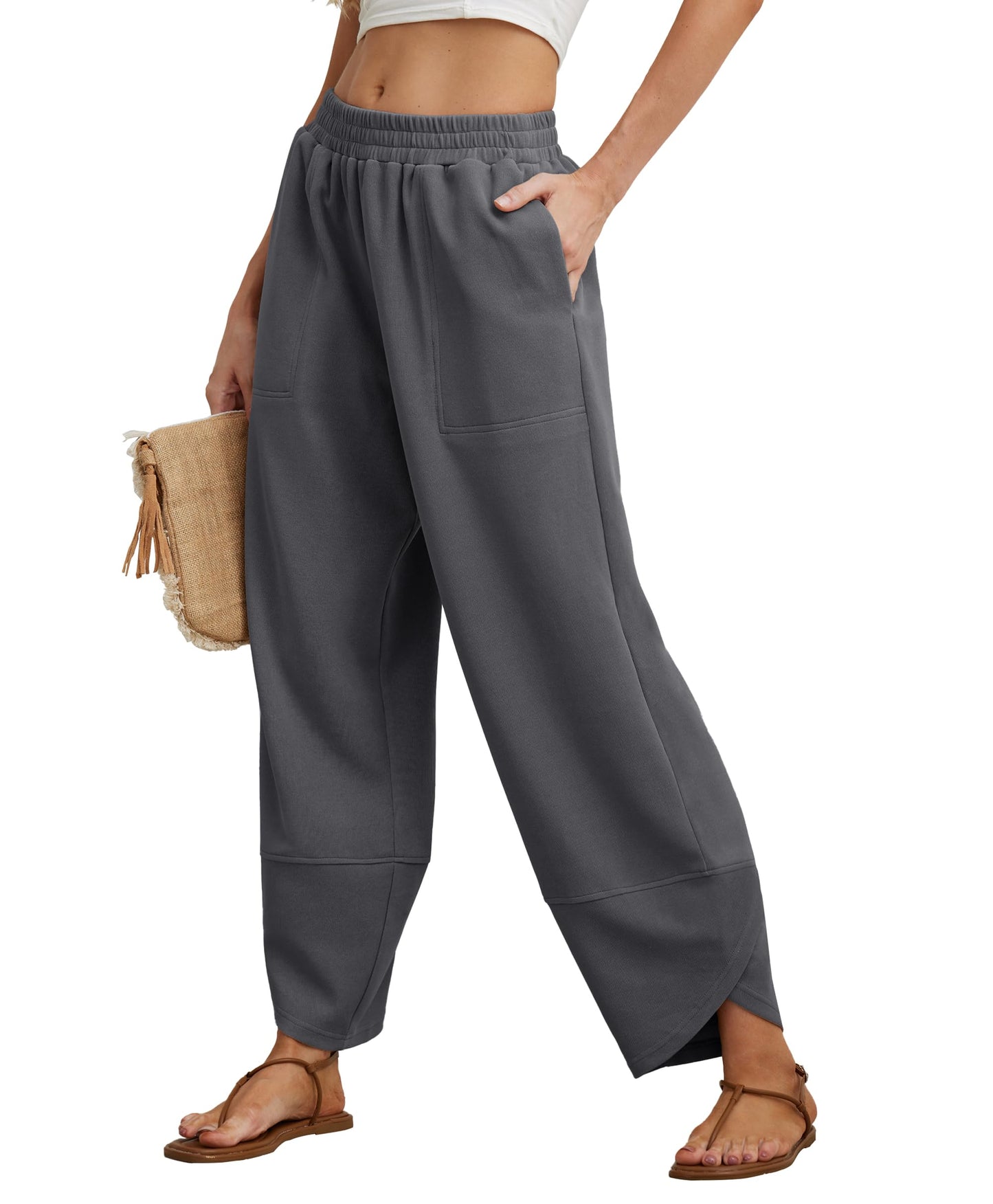 Elastic Waist Pocket Boho Baggy Wide Leg Harem Pants