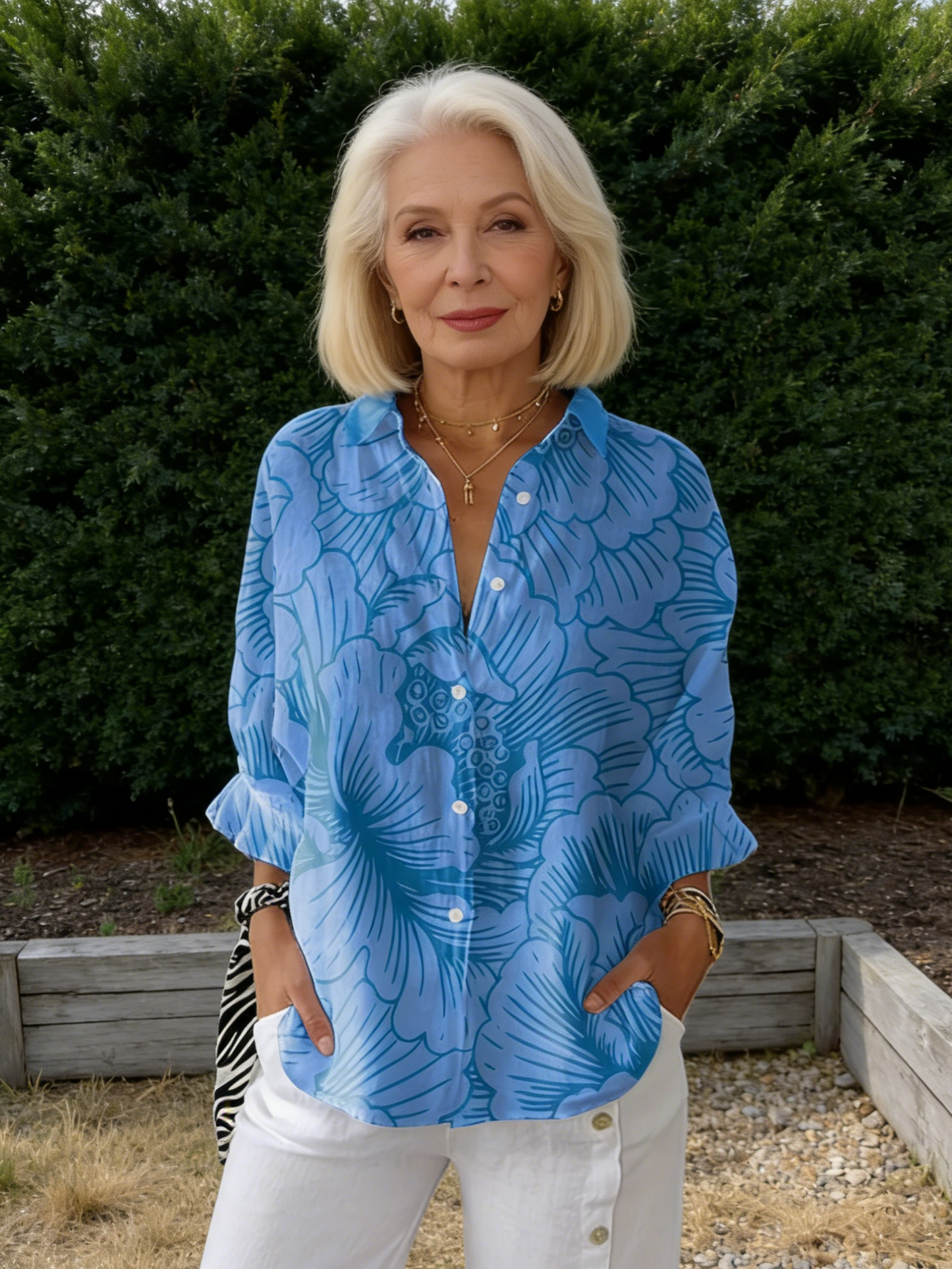 Women's Vintage Floral Linen Half Sleeve Shirt