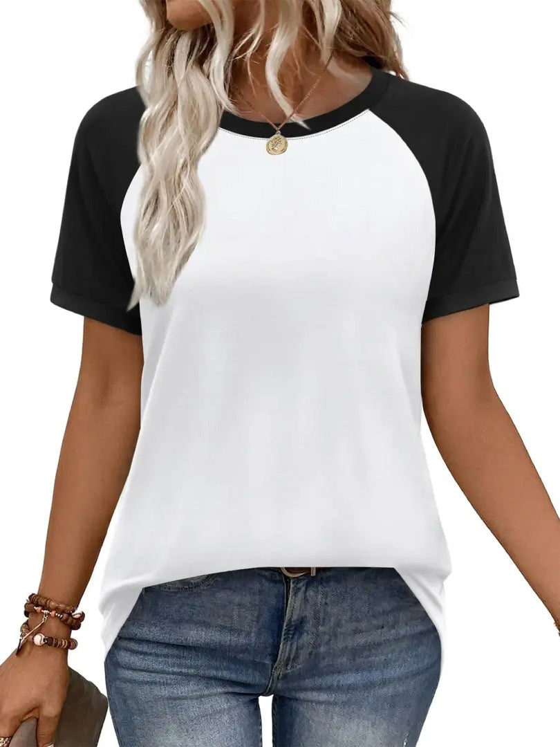 Women's Casual Colorblock Short-Sleeve Raglan Shirts