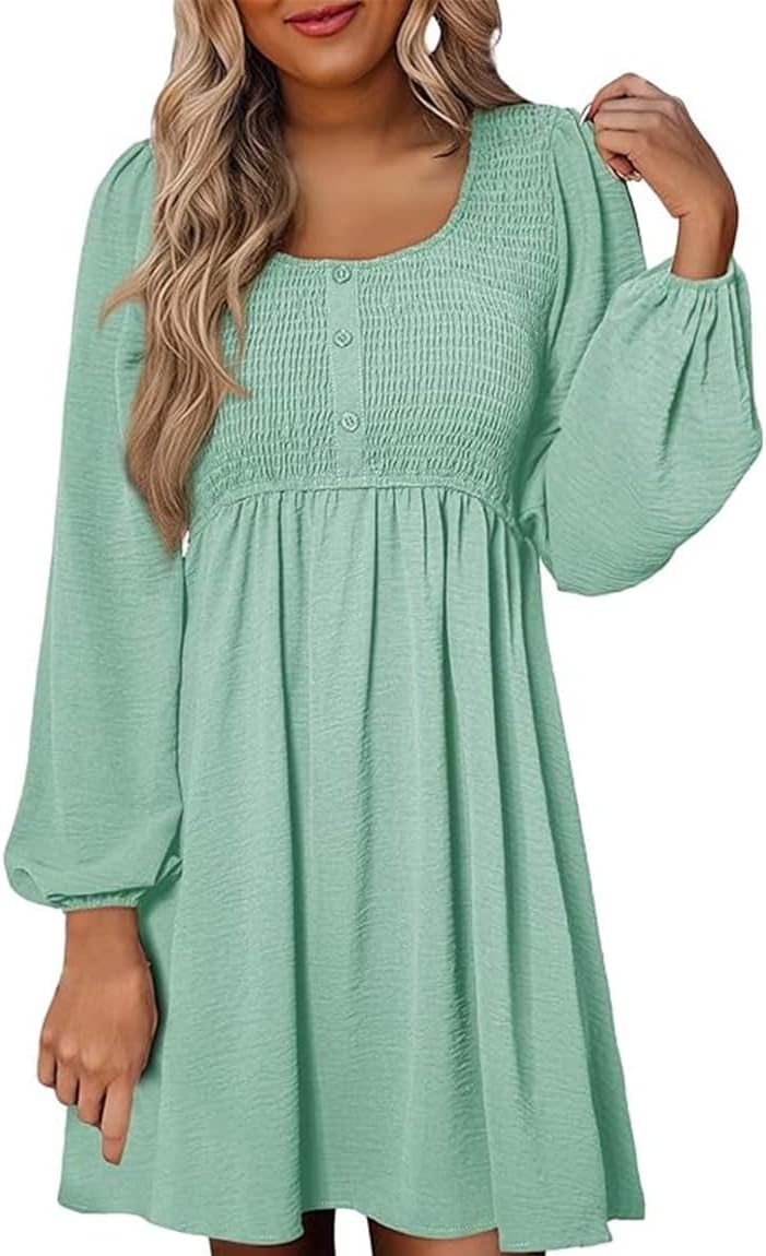 ✨Women's Round Neck Button Ruffle Dress