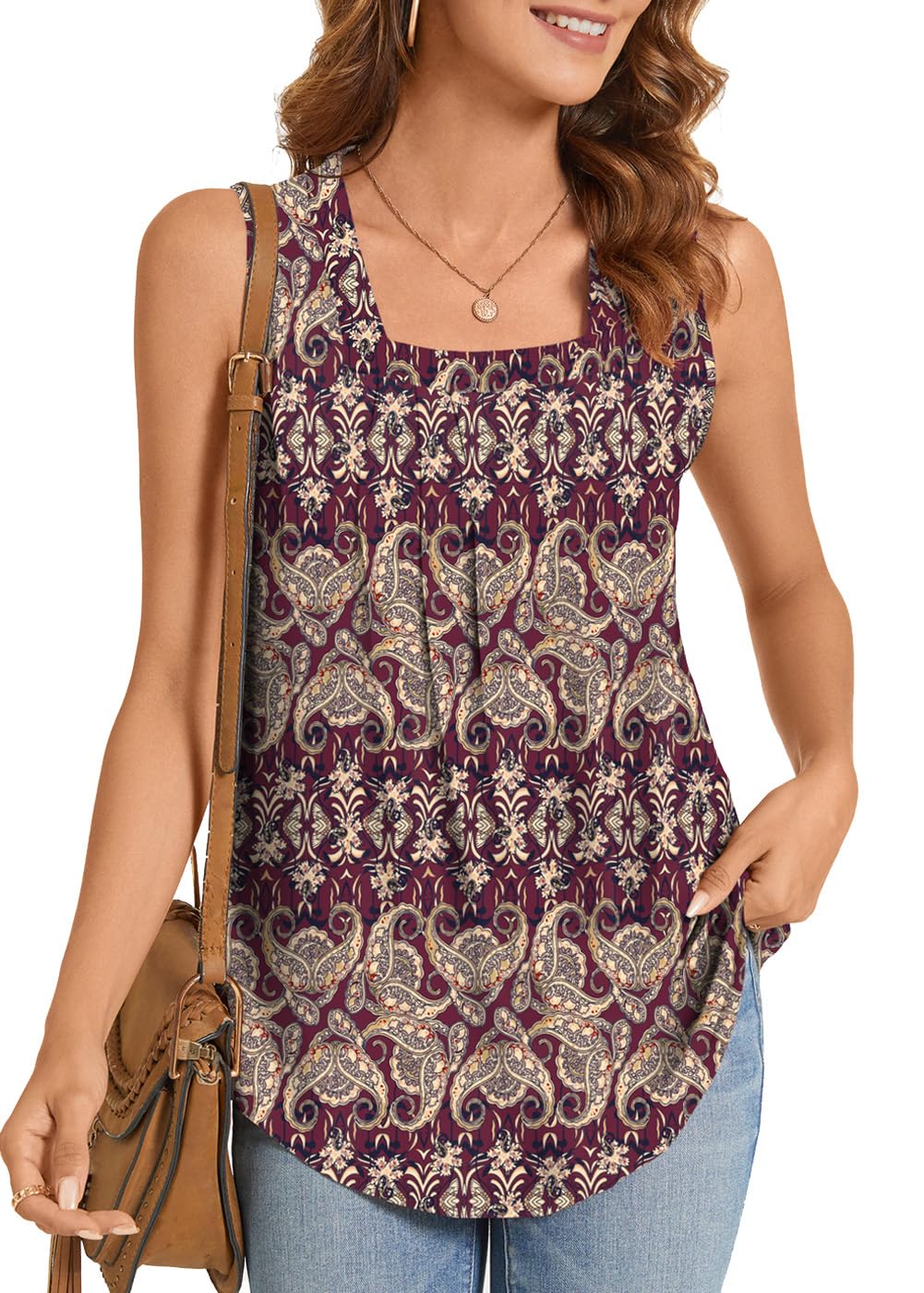 ⏰Hot Sale-Women's Summer Printed Pleated Sleeveless Tank Top