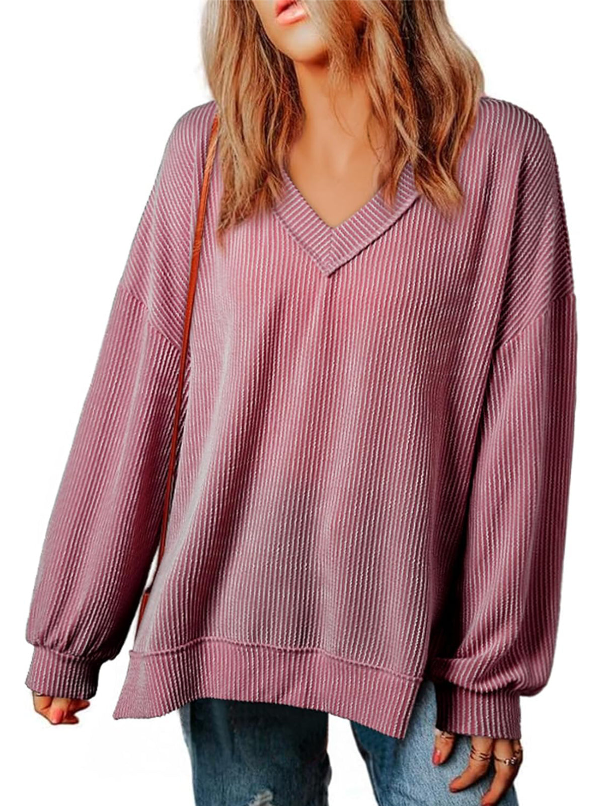 ✨Womens Long Sleeve Casual V Neck Oversized Tee T-Shirts Tops