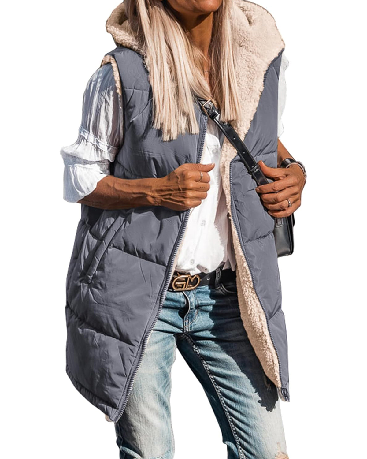 ✨Women's Sleeveless Hooded Reversible Fleece Jacket Zip Up Coat Outerwear Vests