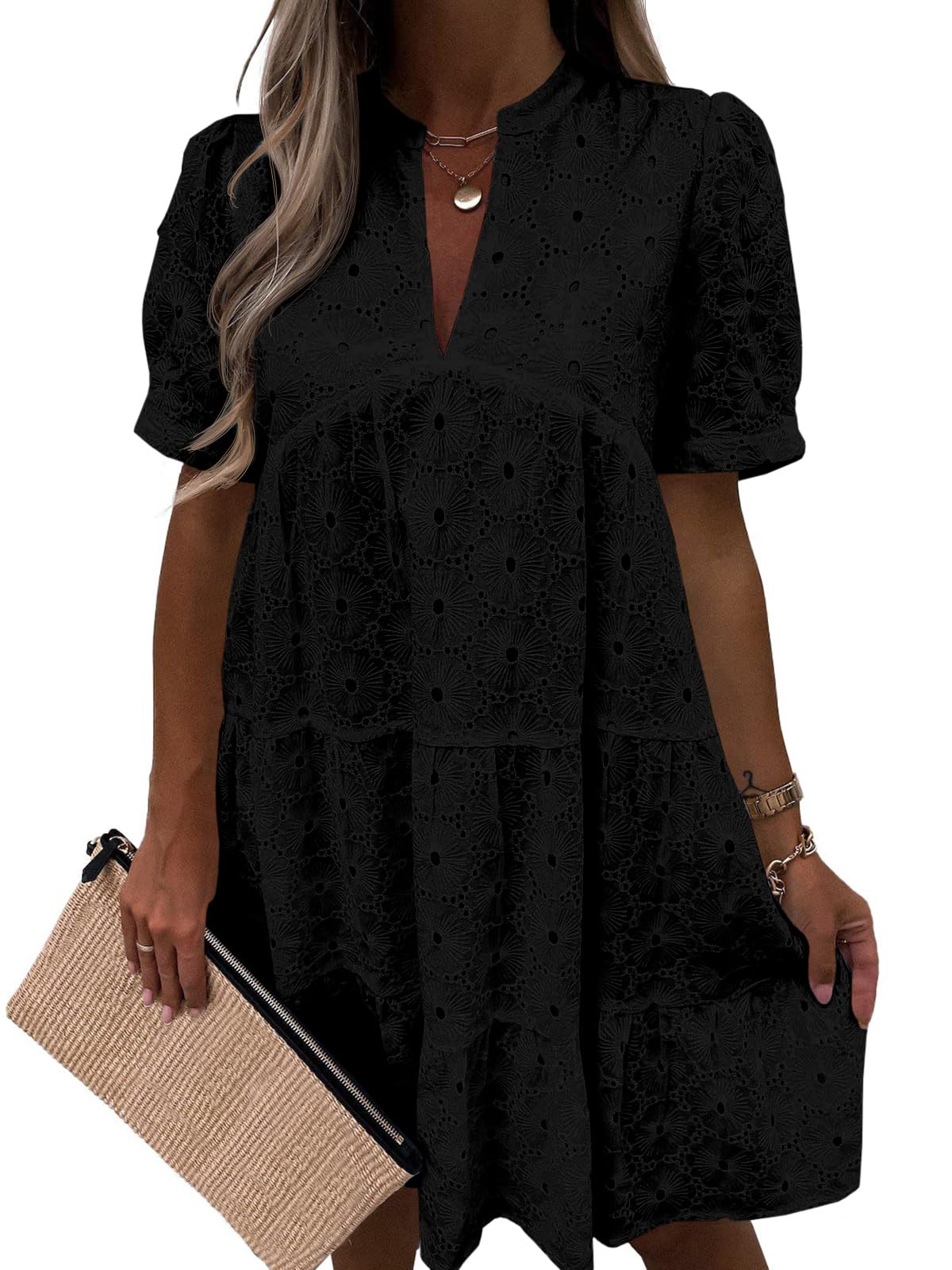 Women’s Lace Dresses Eyelet Casual Flowy Babydoll Swing