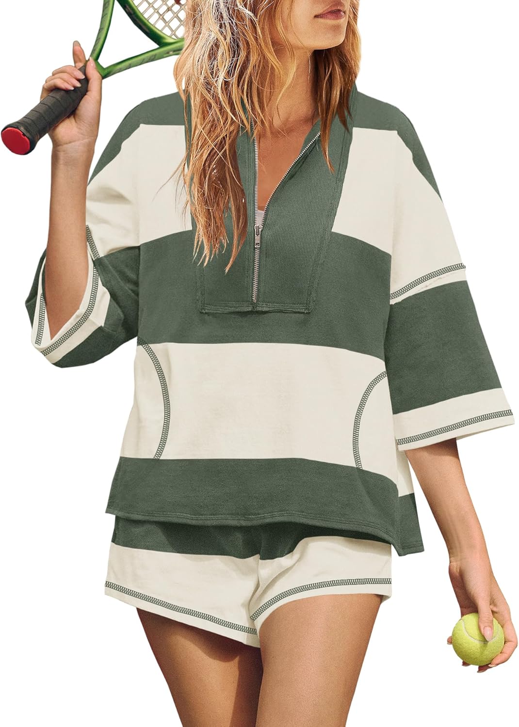 ✨Women's Summer Oversized Striped Shirt and Shorts Sets