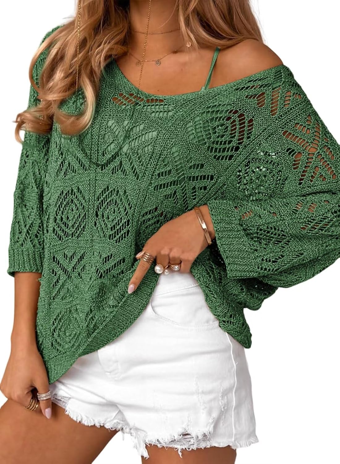 Limited time sale🔥Women's Crochet Hollow Out Pullover Off Shoulder Top