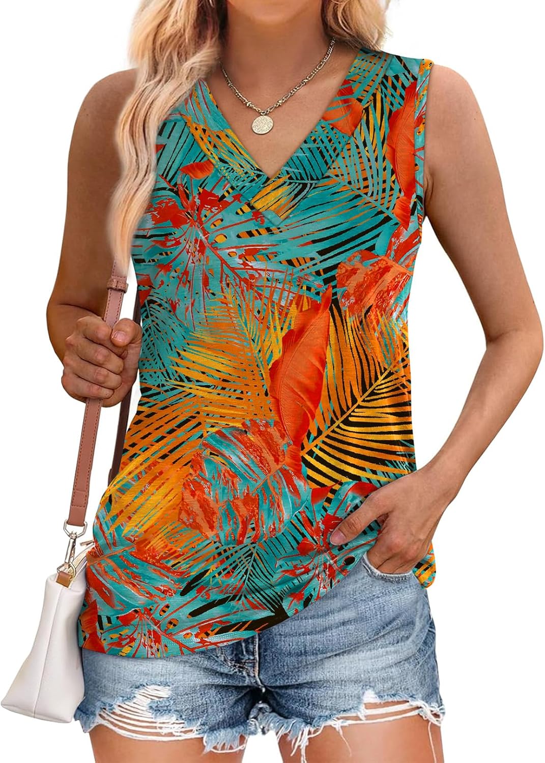 ⏰Hot Sale-Women Summer Loose Fit V Neck Sleeveless Basic Tank Tops