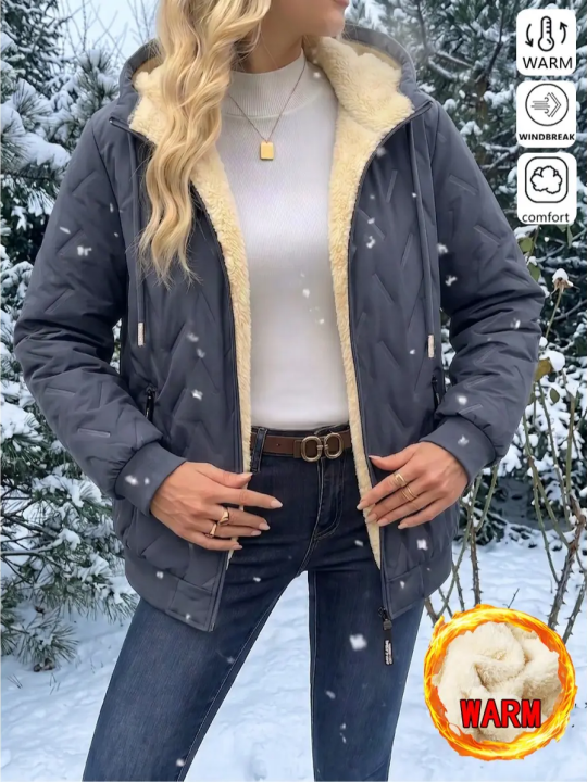 Women Winter Hooded Adjustable Drawstring Jacket
