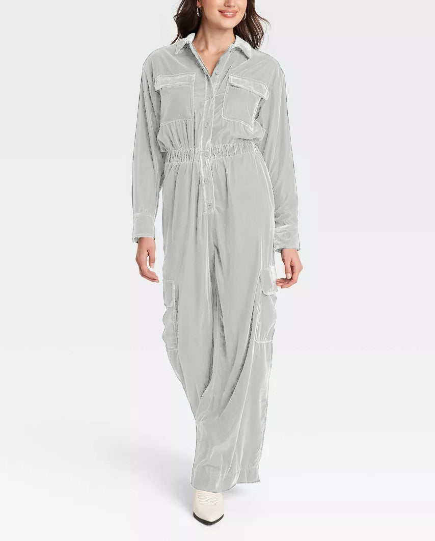 Women's Long Sleeve Velvet Overalls
