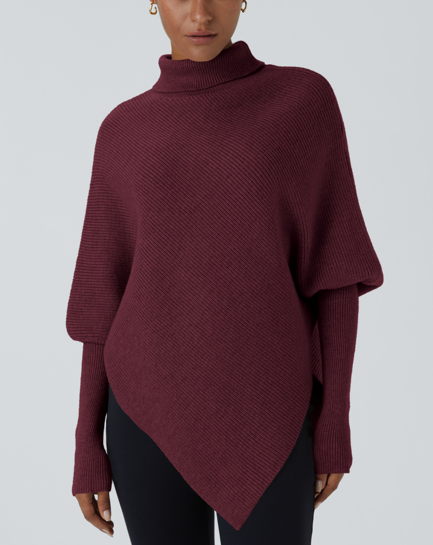 Turtleneck Batwing Long Sleeve Asymmetric Hem Sweater