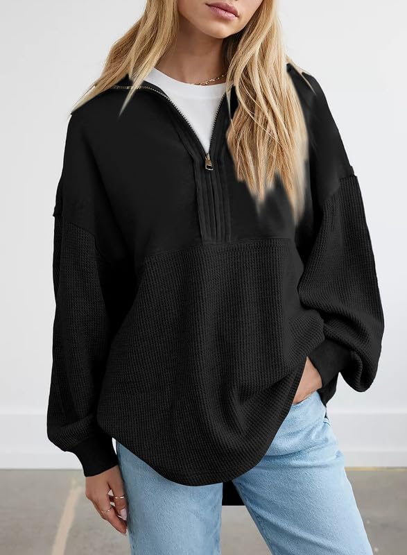 ✨ Women's Waffle Knit Half Zip Pullover Casual Sweatshirt