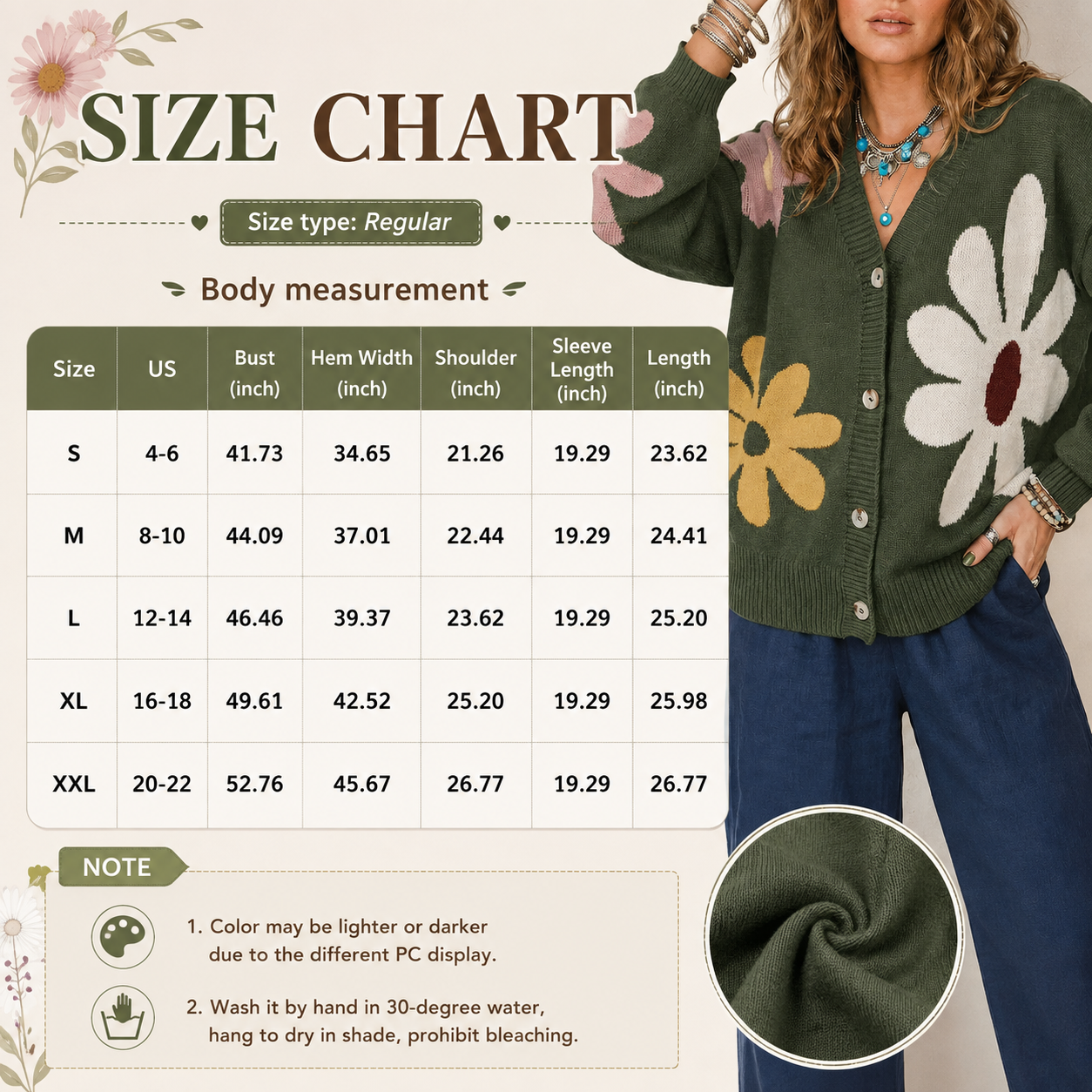 V-Neck Floral Pattern Button Knit Cardigan