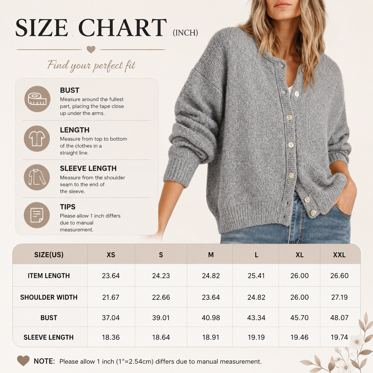 Round Neck Button Long Sleeve Knit Cardigan