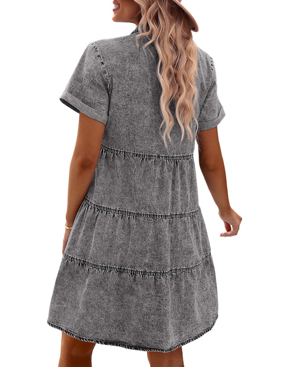 ⏰Hot Sale-Women's Short Sleeve Button Denim Shirt Dress