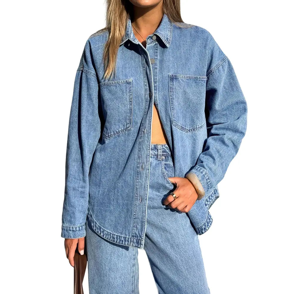 ⏰Hot Sale-Women Vintage Oversized Button Down Denim Shirt Jacket