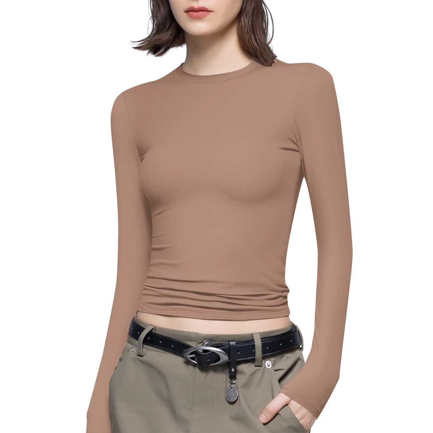 🔥HOT SALE-Women's Long Sleeve T-Shirt Crew Neck Slim Fit Top Sexy Basic T-Shirt