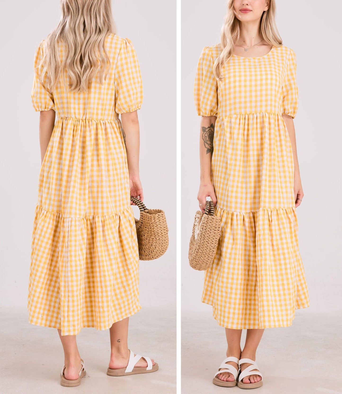 ⏰Hot Sale-Women's Retro Lantern Puff Sleeve Plaid Tiered Dress