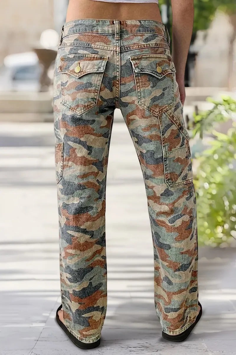 Women's Camo Print Mid Rise Straight Leg Pants