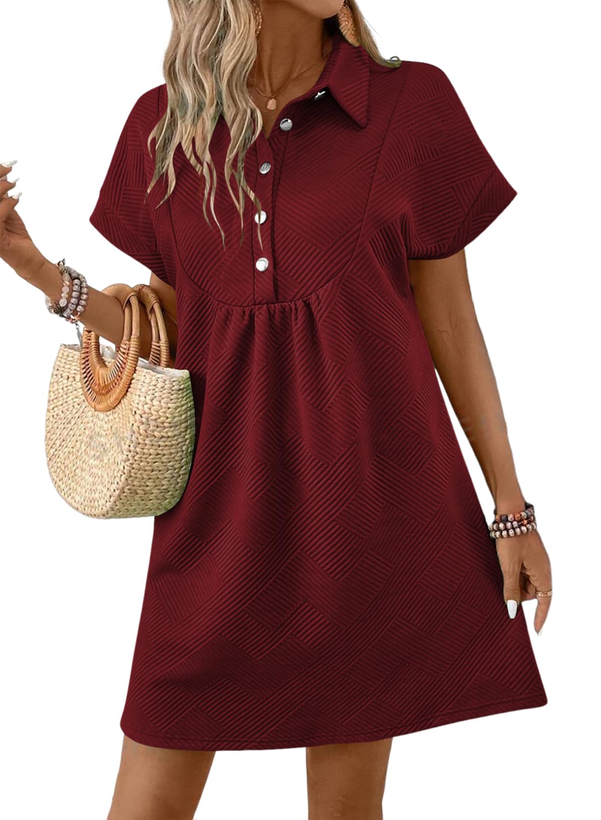 ✨Women's Lapel Collared Batwing Short Sleeve Mini Dress