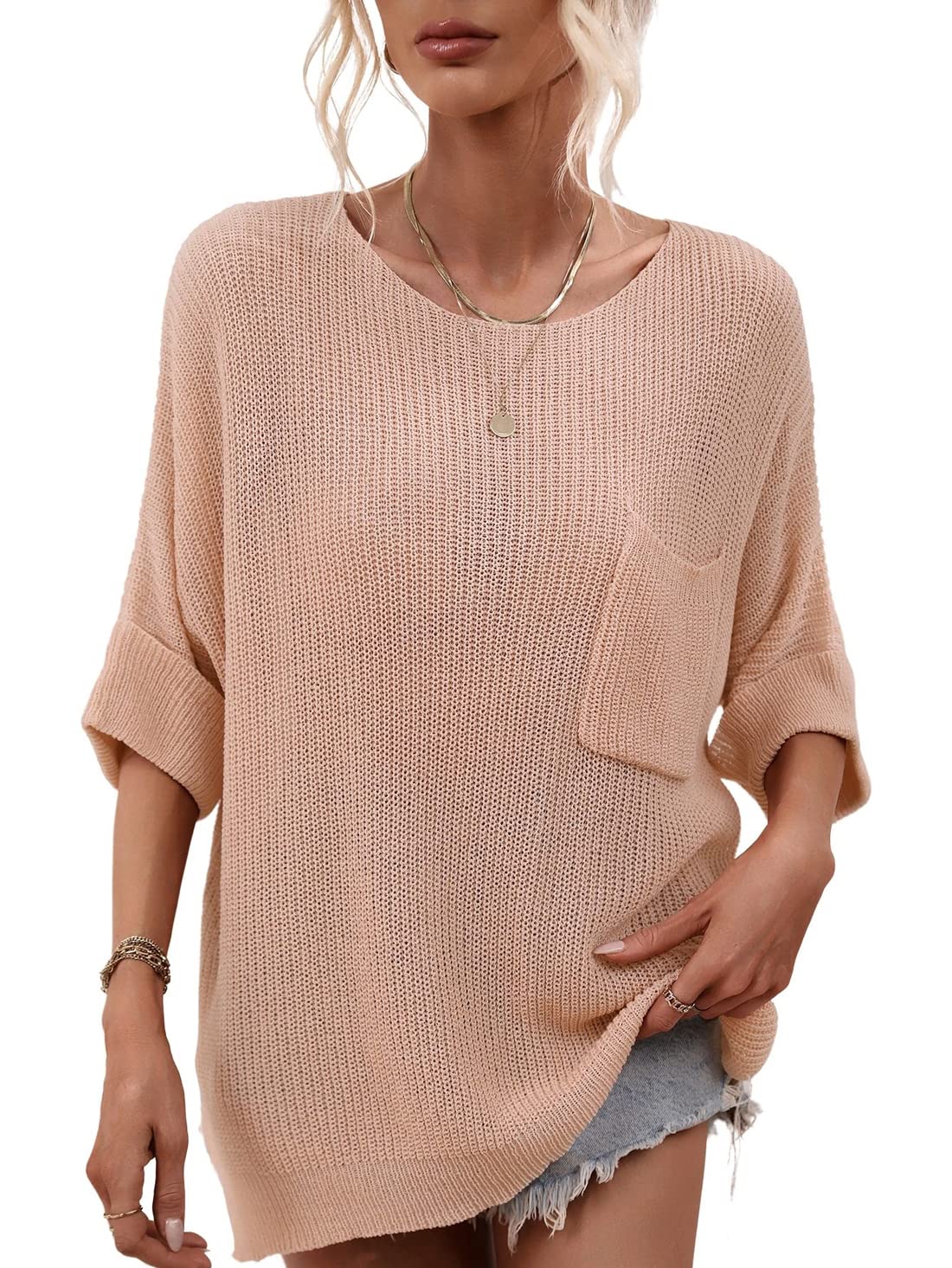 Limited time sale🔥Women's Oversized Batwing Short-Sleeve Knitting Pullover Top