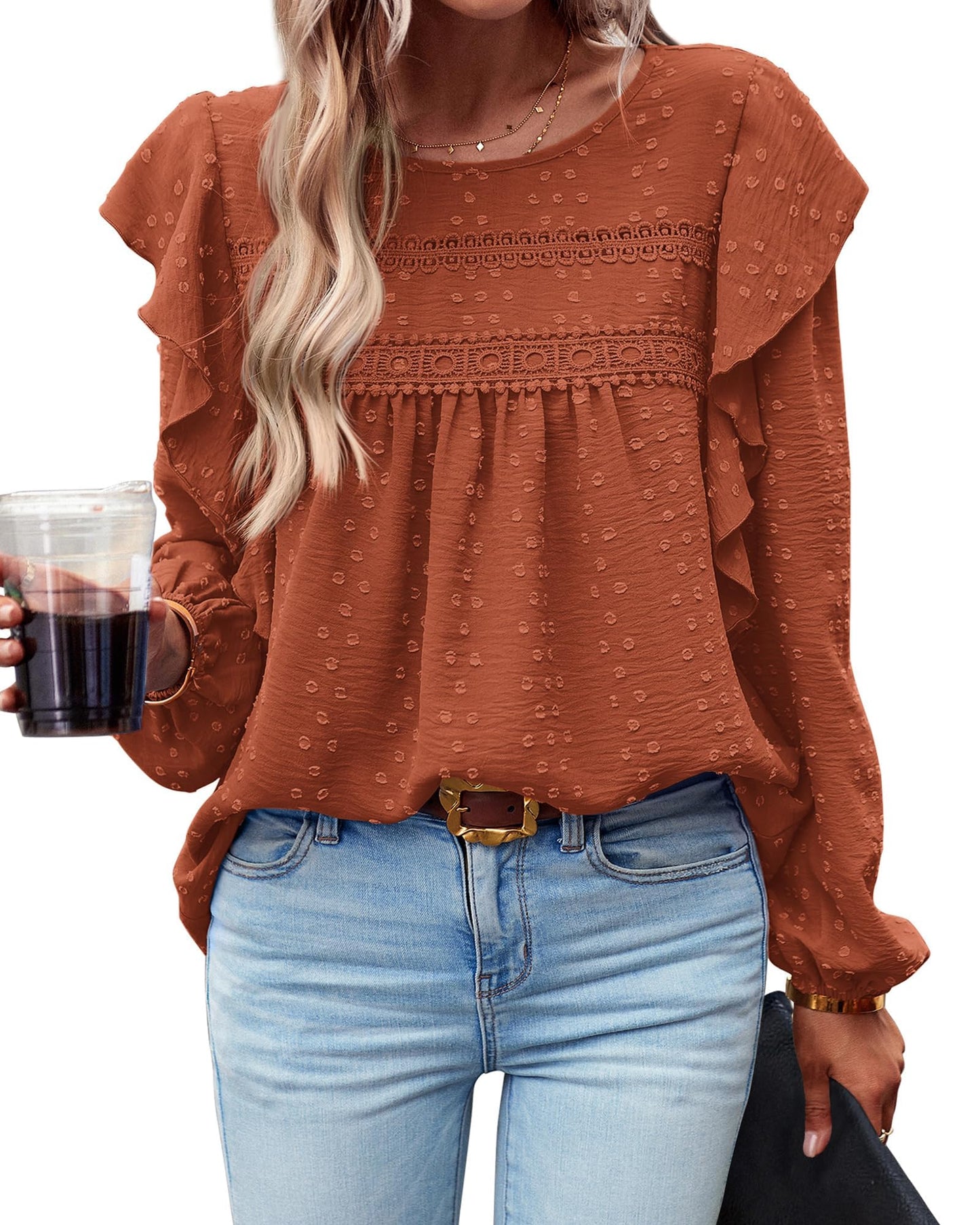 Women's Swiss Polka Dot Babydoll Top With Ruffles