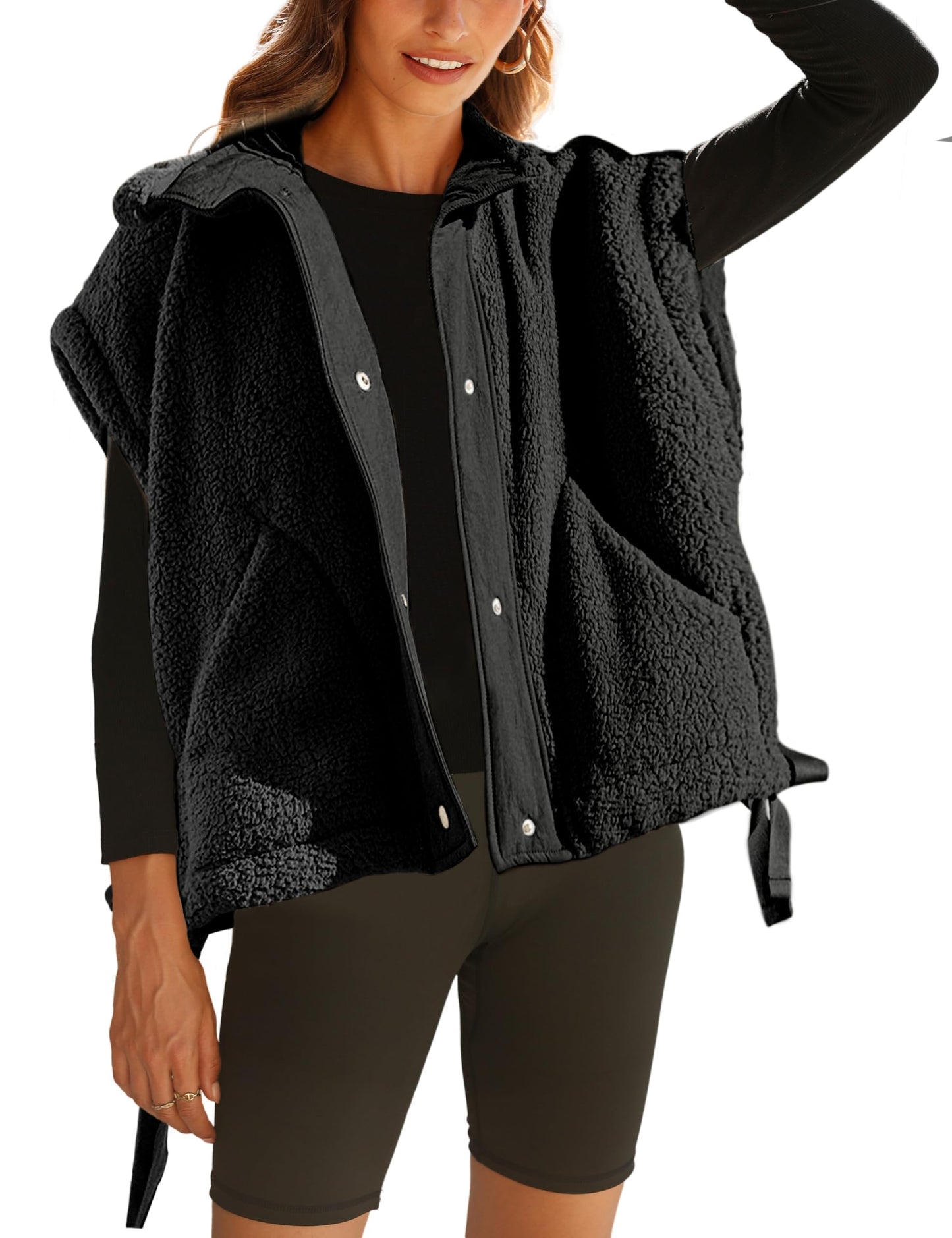 ✨Women's Fuzzy Fleece Vest Oversized Button Down Sherpa Jacket