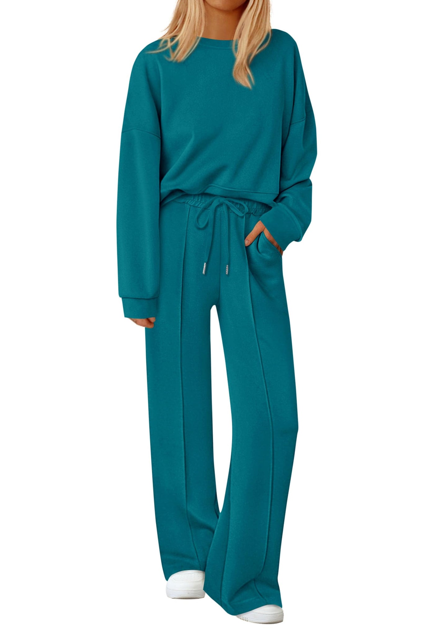 ⏰Hot Sale-Women Long Sleeve Sweatshirt Wide Leg Pants Loungewear 2 Piece Sets