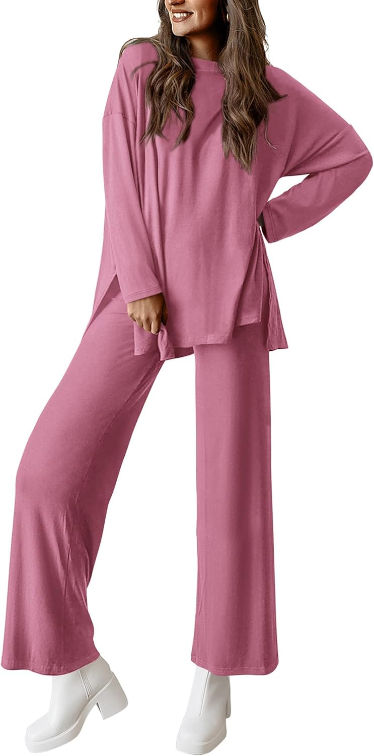 ✨Women's Matching Long Sleeve Shirts Wide Leg Pants Two Piece Lounge Sets